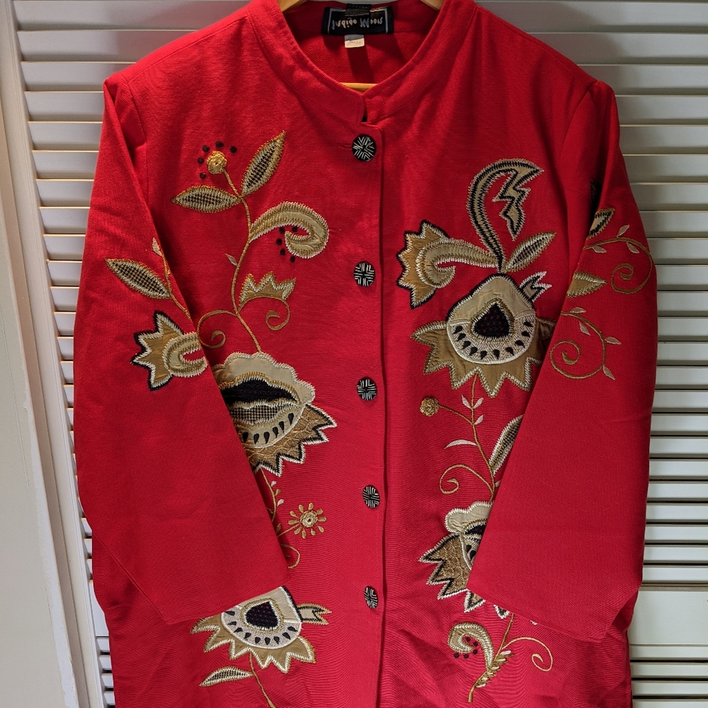 QVC Indigo Moon Jacket Red Embroidered 1X